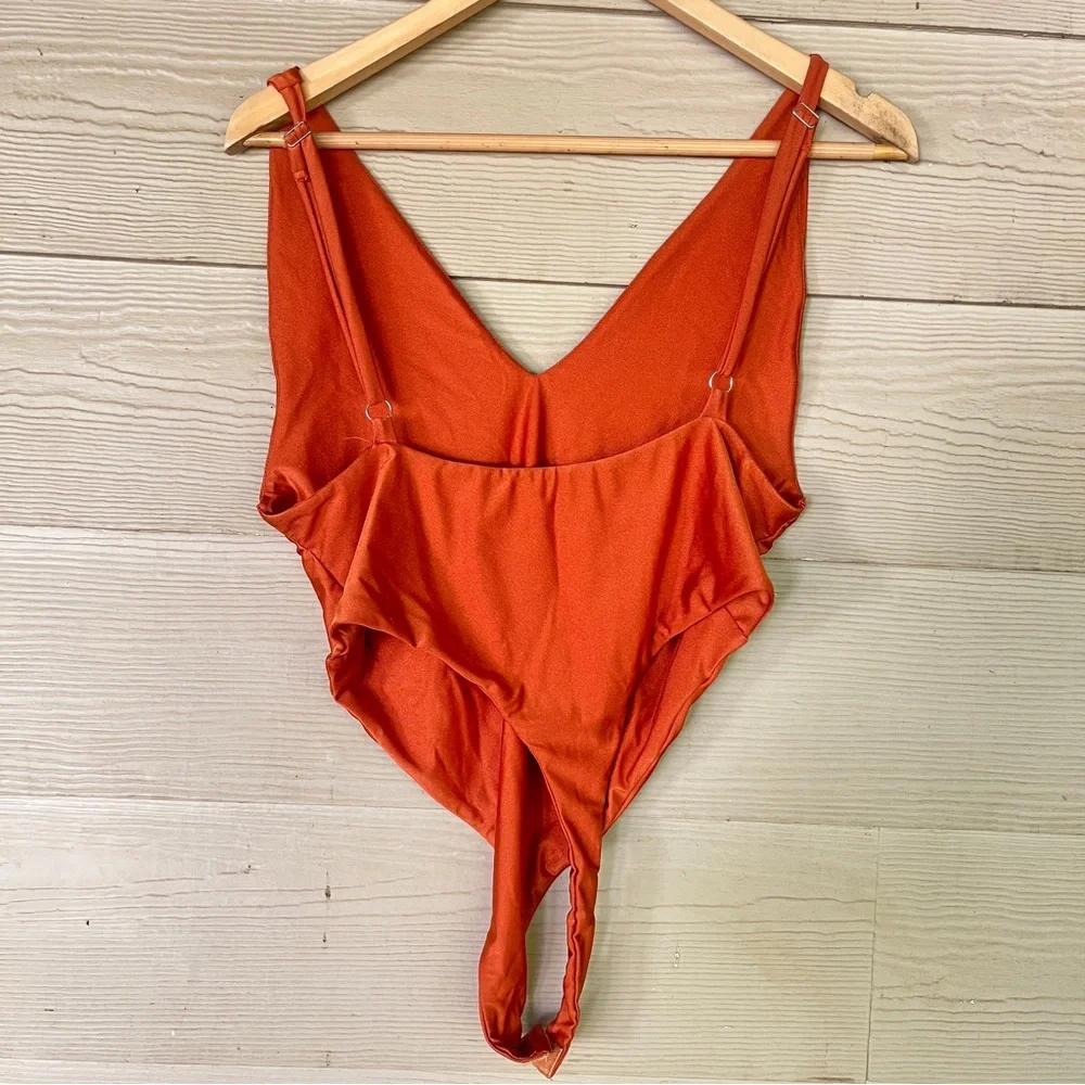 Fashion Nova Orange V-Neck Sleeveless Bodysuit & Cardigan Set 2 Piece Outfit XL - Picture 3 of 8